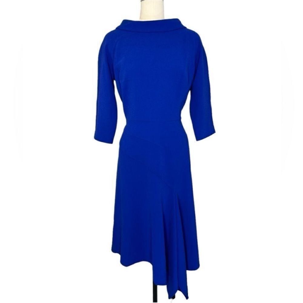 Rickie Freeman for Teri Jon Blue Long Sleeve Asymmetric Midi Dress -| size 8